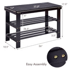 3 Tier Bamboo Bench Storage Shoe Shelf-Natural