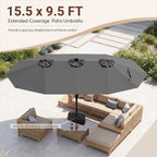Patio Umbrella 15.5ft with Solar LED Lights and Crank