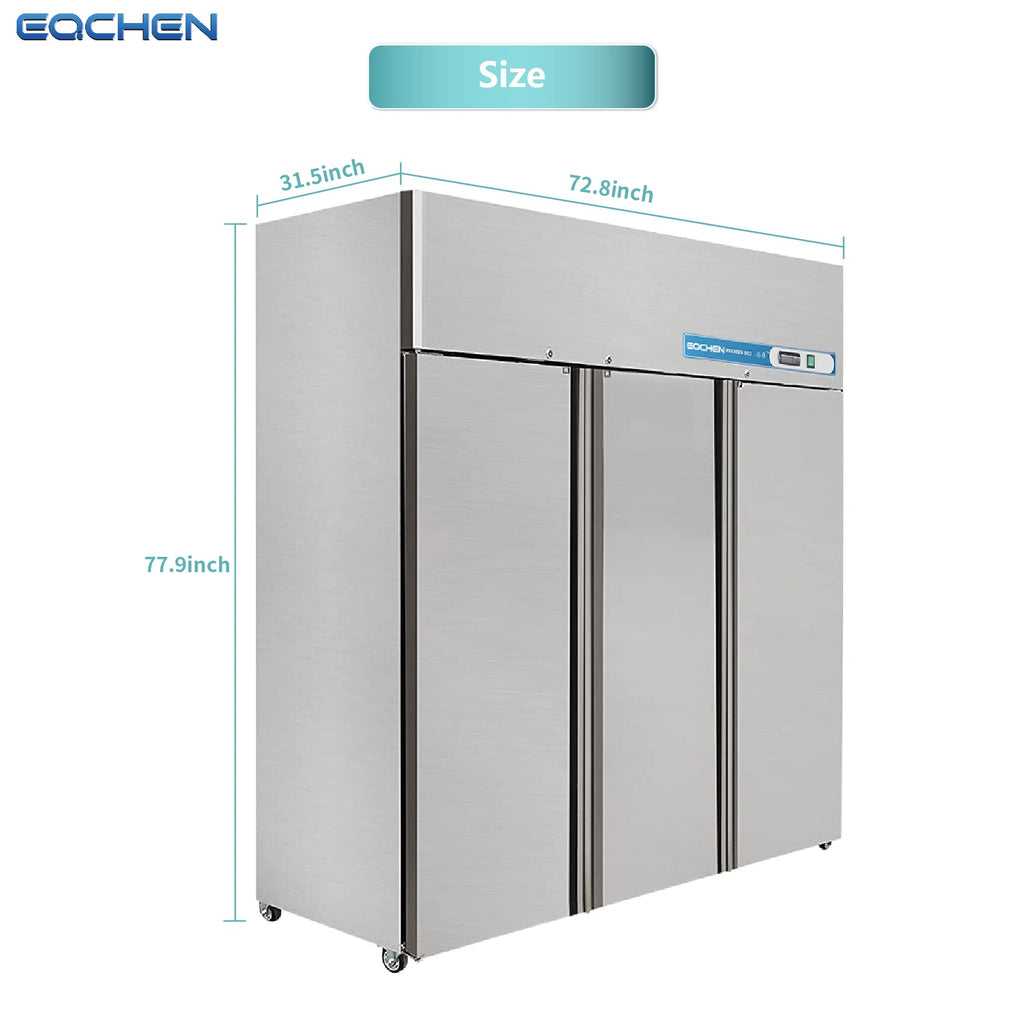 Commercial Reach In Fridge and Freezer Combo, EQCHEN 72" 3 Door Commercial Refrigerator and Freezer Combination