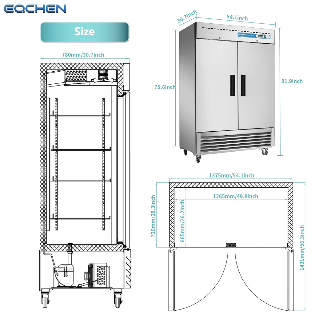 Commercial Reach in Fridge, 2 door 49Cu.ft Stainless Steel Commercial Reach in Upright refrigerator