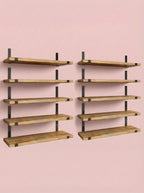 Wood Wall Shelves 15.8” with Metal Brackets – Rustic Floating Shelves | 5/8 Pack