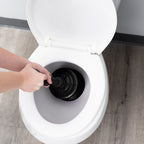Antimicrobial Bellows Accordion Toilet Plunger with Black Storage Tray (Black)