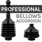 Antimicrobial Bellows Accordion Toilet Plunger with Black Storage Tray (Black)