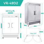 54" Commercial Refrigerator 49 Cu.Ft Stainless Steel 2 Door Reach-In Fridge