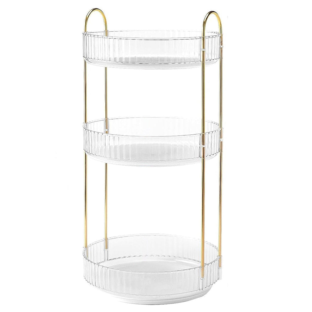 3 Tier Rotating Makeup Organizer 360¡ Spinning Perfume Cosmetic Storage Tray 55LBS Load Countertop Shelves for Lotion Lipstick