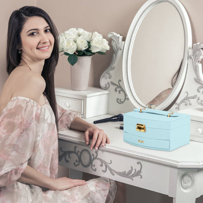 2-Layer Jewelry Box for Women Girls Lockable Leather Jewelry Organizer Jewelry Travel Case for Rings Earrings Necklaces Bracelets
