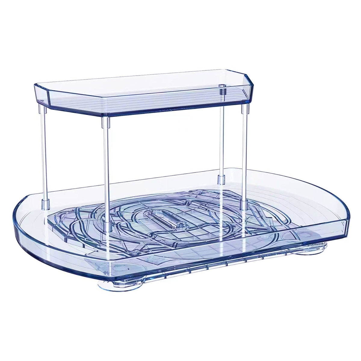 2 Tier Turntable Organizer Rectangular Refrigerator Spinner Storage Rack with 360¡ Rotatable Slide Rail for Kitchen Cabinet Countertop