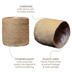 Jute Planter Basket Set of 2 Woven Jute Rope Covers for Decorating Indoor Outdoor Succulents Small Plant Pots Multi Purpose Storage Bins 6.5 Inches   Modern Style Décor  Brown