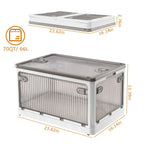 70QT/66L Foldable Storage Bins with Lid 4 Doors Collapsible Stackable Closet Organizer Containers with Lock 4Pcs Wheels