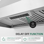 Nauxus 48" Built-In Range Hood Insert – 1200 CFM Stainless Steel Hood with Touch & Gesture Control, 3CCT LED & LED Night Lights