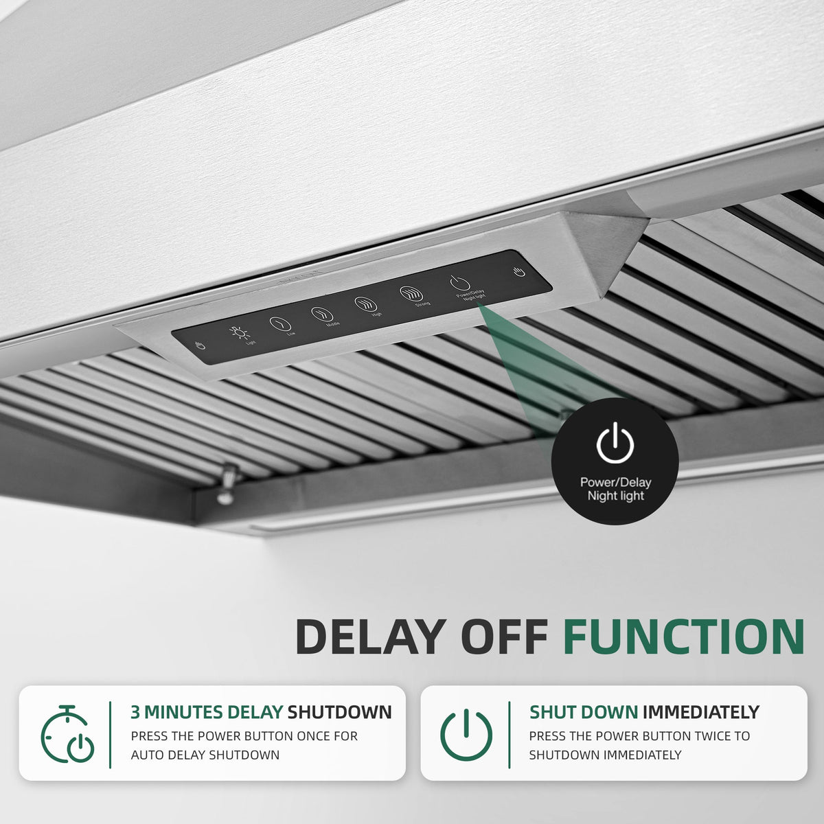Nauxus 48" Built-In Range Hood Insert – 1200 CFM Stainless Steel Hood with Touch & Gesture Control, 3CCT LED & LED Night Lights