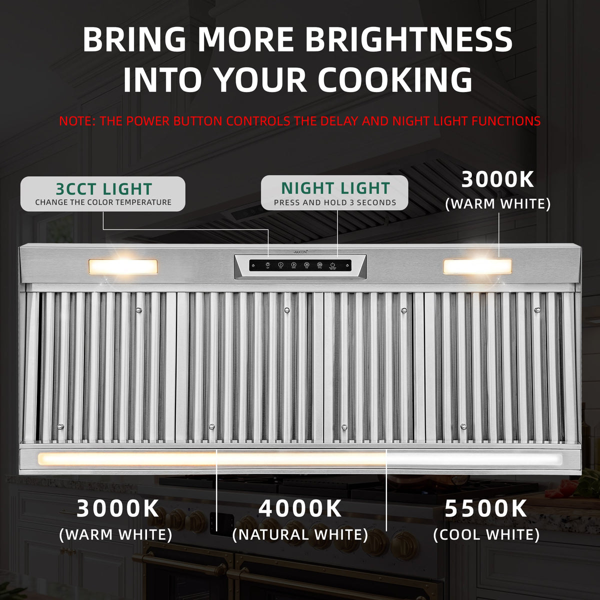Nauxus 48" Built-In Range Hood Insert – 1200 CFM Stainless Steel Hood with Touch & Gesture Control, 3CCT LED & LED Night Lights