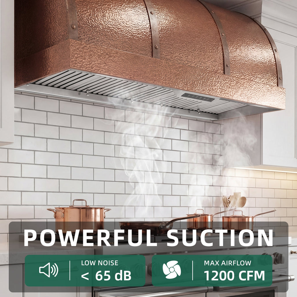 Nauxus 60" Built-In Range Hood Insert – 1200 CFM Stainless Steel Hood with Touch & Gesture Control, 3CCT LED & LED Night Lights