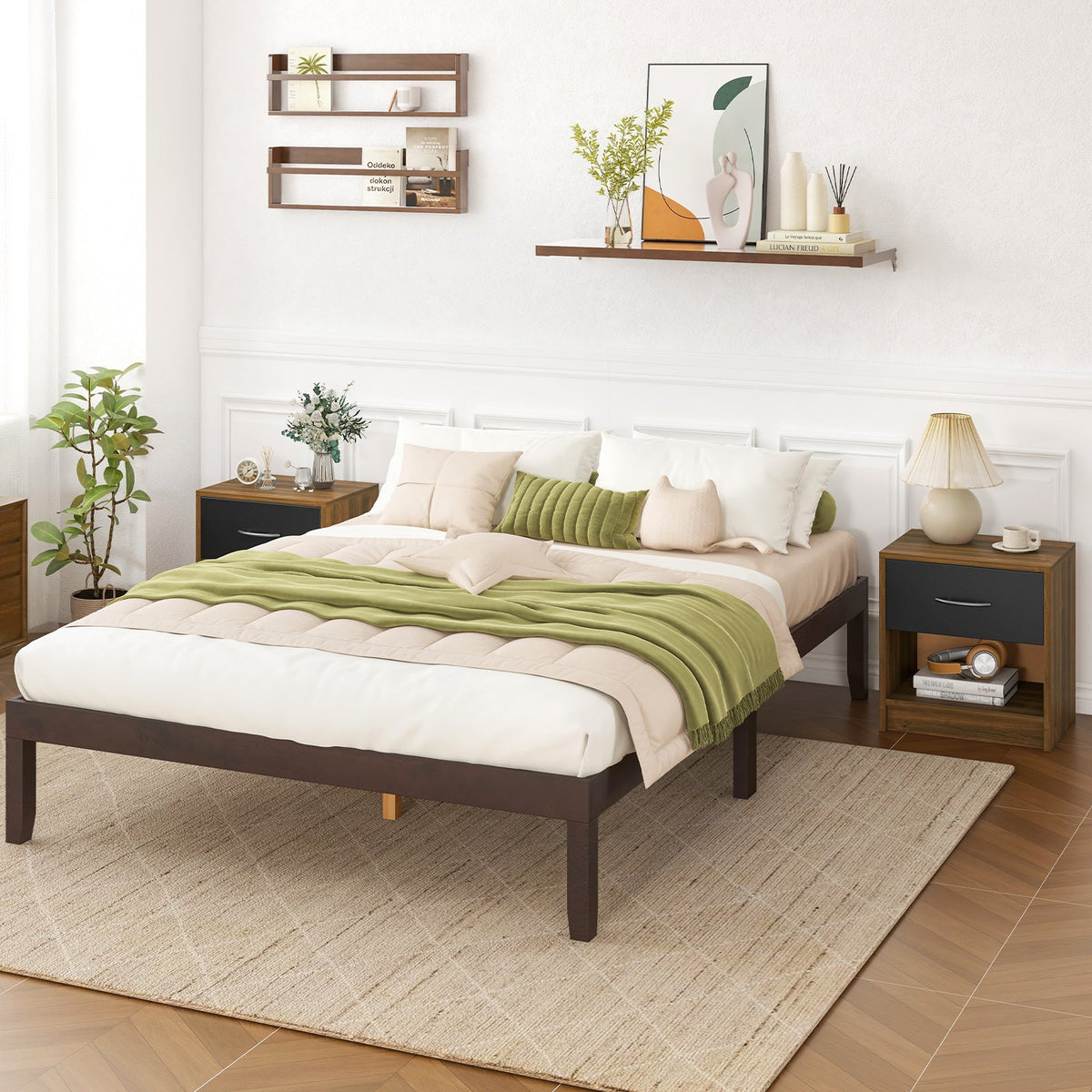 Bedside Table Nightstand with Drawer and Open Storage Shelf