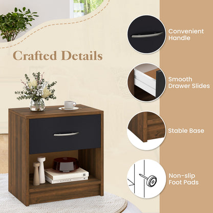 Bedside Table Nightstand with Drawer and Open Storage Shelf