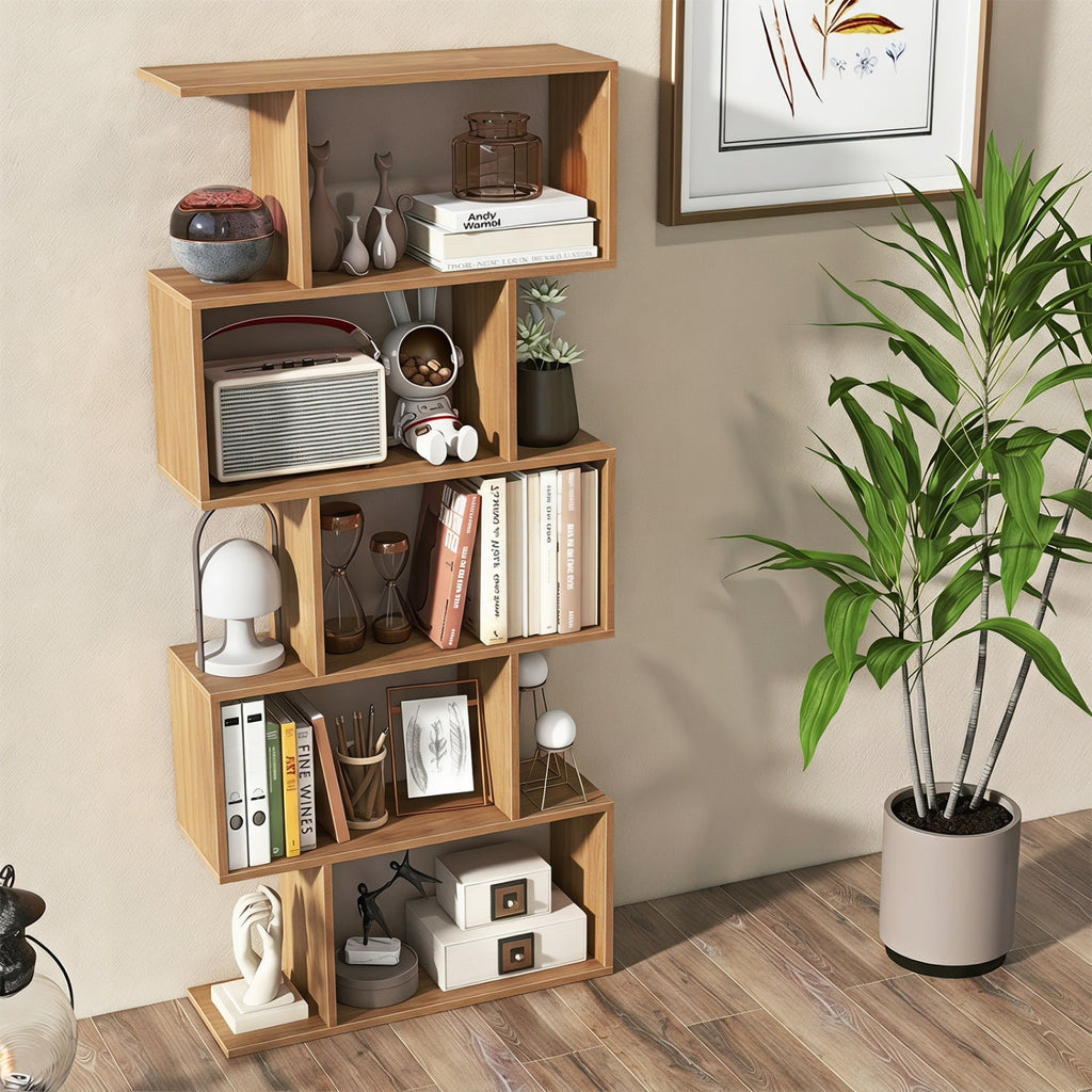 5-Tier S-Shaped Bookshelf with Anti-Tip Kit
