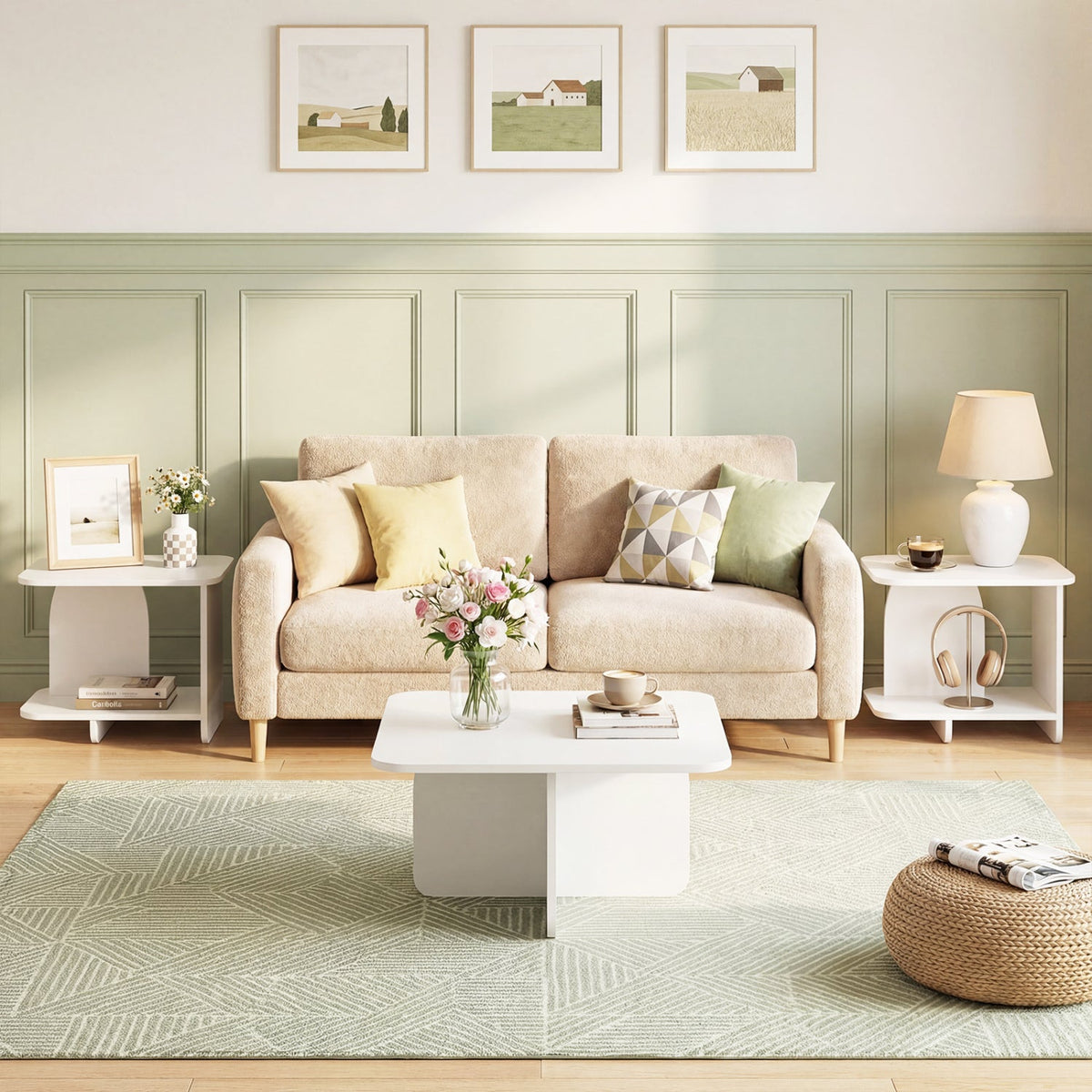 End Table 2-Tier Sofa Side Table with Storage Shelf for Small Space