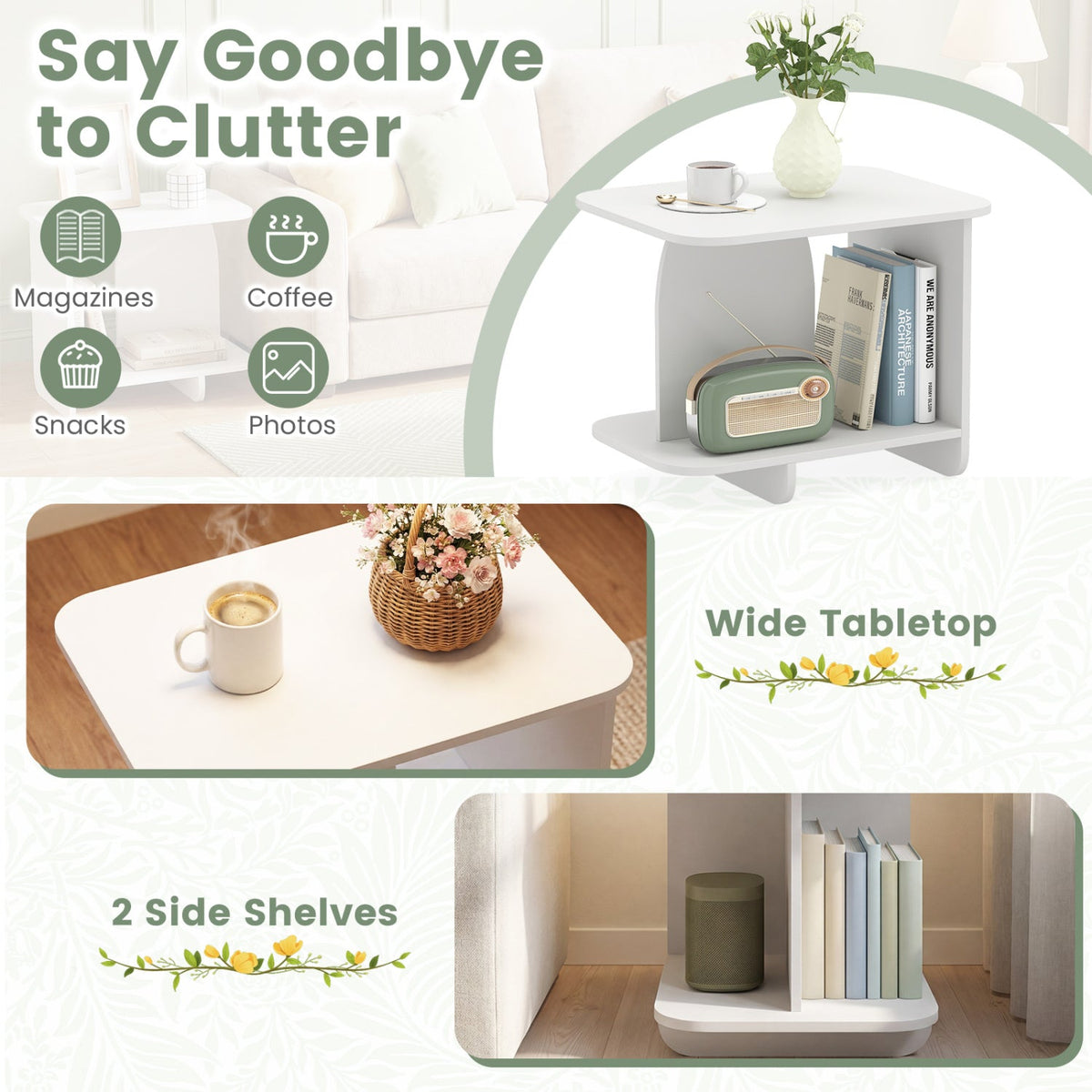 End Table 2-Tier Sofa Side Table with Storage Shelf for Small Space