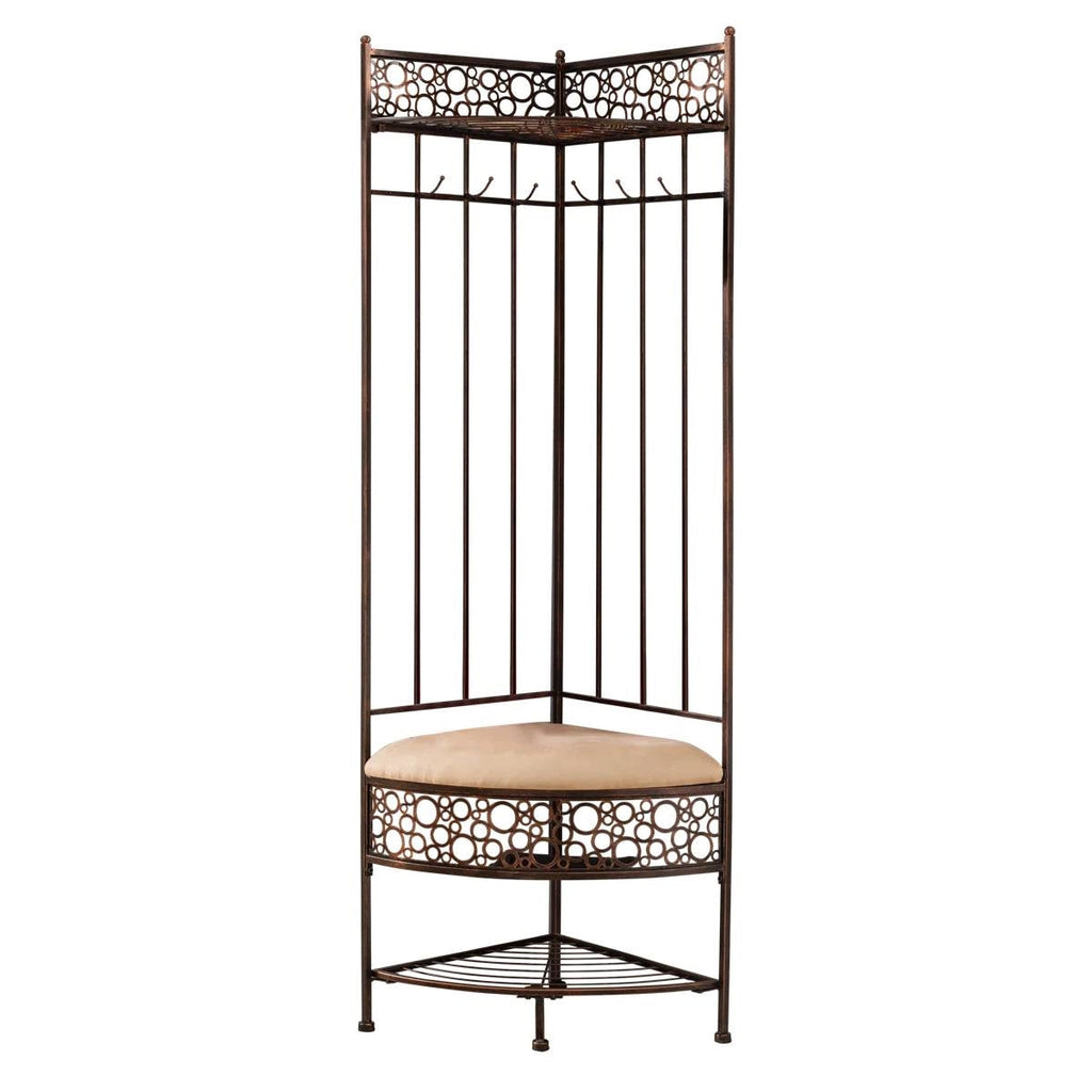 Metal Corner Hall Tree Foyer Entryway Shoe Storage Bench Coat Rack in Copper
