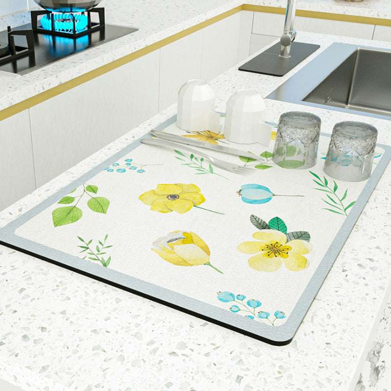 PU leather kitchen countertop drain mat bar coffee mat dining table heat insulation pad bowl plate pot mat absorbent bathroom floor mat