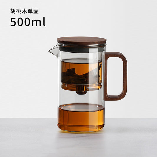 Bangtian magnetic suction elegant cup tea water separation one-click filter teapot walnut tea cup glass liner tea set