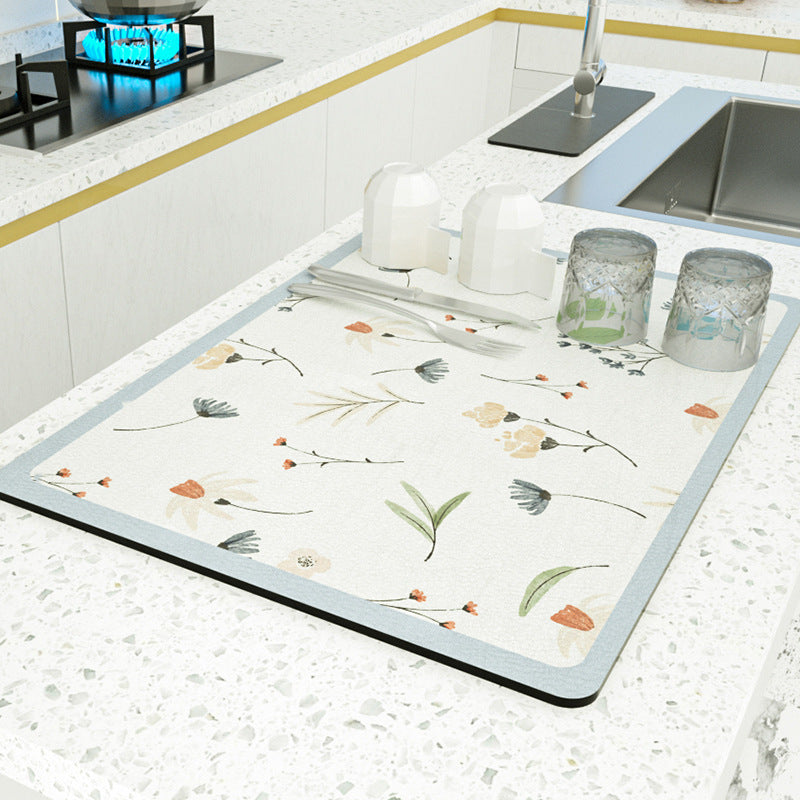 PU leather kitchen countertop drain mat bar coffee mat dining table heat insulation pad bowl plate pot mat absorbent bathroom floor mat