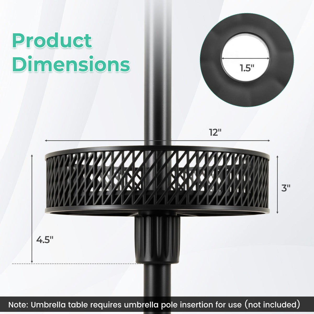 Patio Umbrella Table Tray Adjustable with Storage and Umbrella Poles-Black
