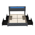 Full/Queen Size Bed Frame with Adjustable Storage Headboard and Wooden Slat Support