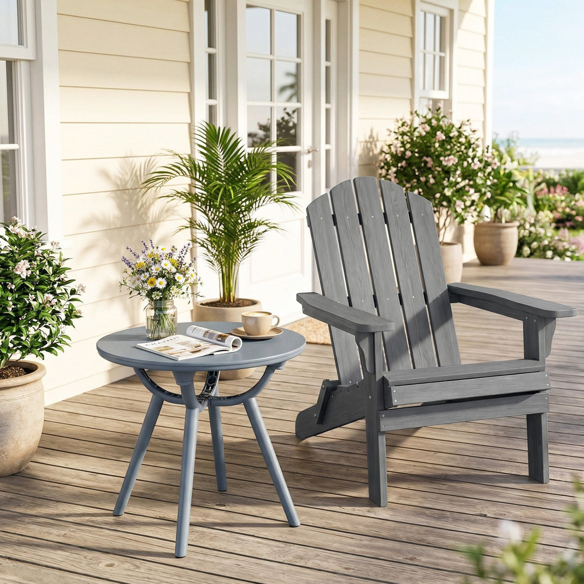 Round Patio Storage Side Table for Poolside and Balcony