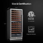 90 Bottles Dual Zone Wine Cooler Fridge 275L Built-in Wine Refrigerator Dual NTC Sensor Electronic Temperature Control 5-18℃ ETL Energy Star Certified 41dB Low Noise Wine Cabinet for Home Bar Kitchen