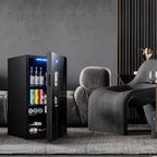 Mini Wine Fridge Electric Beverage Cooler Mirror Glass Door LED Light Built In Refrigerator For Home Kitchen Bar Office Use