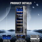 Wine Fridge Cooler 12 Inch Wine Fridge Hold 17 Bottles, Wine Refrigerator Glass Door Built-in Wine Storage Cabinet For Home Kitchen Bar