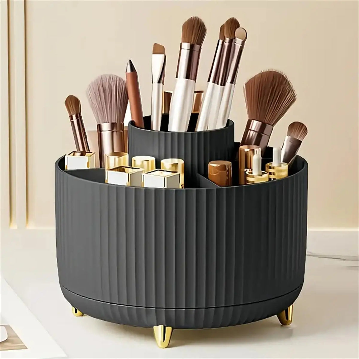 360° Rotating Makeup Organizer - 1pc Plastic Cosmetic Storage with 5