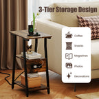 Industrial Side Table with Charging Station & 3-Tier Shelves