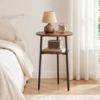 Round Side Table Set with Storage Shelf - Rustic Brown