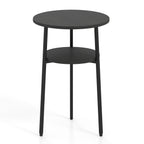 Round Side Table Set with Storage Shelf - Rustic Brown