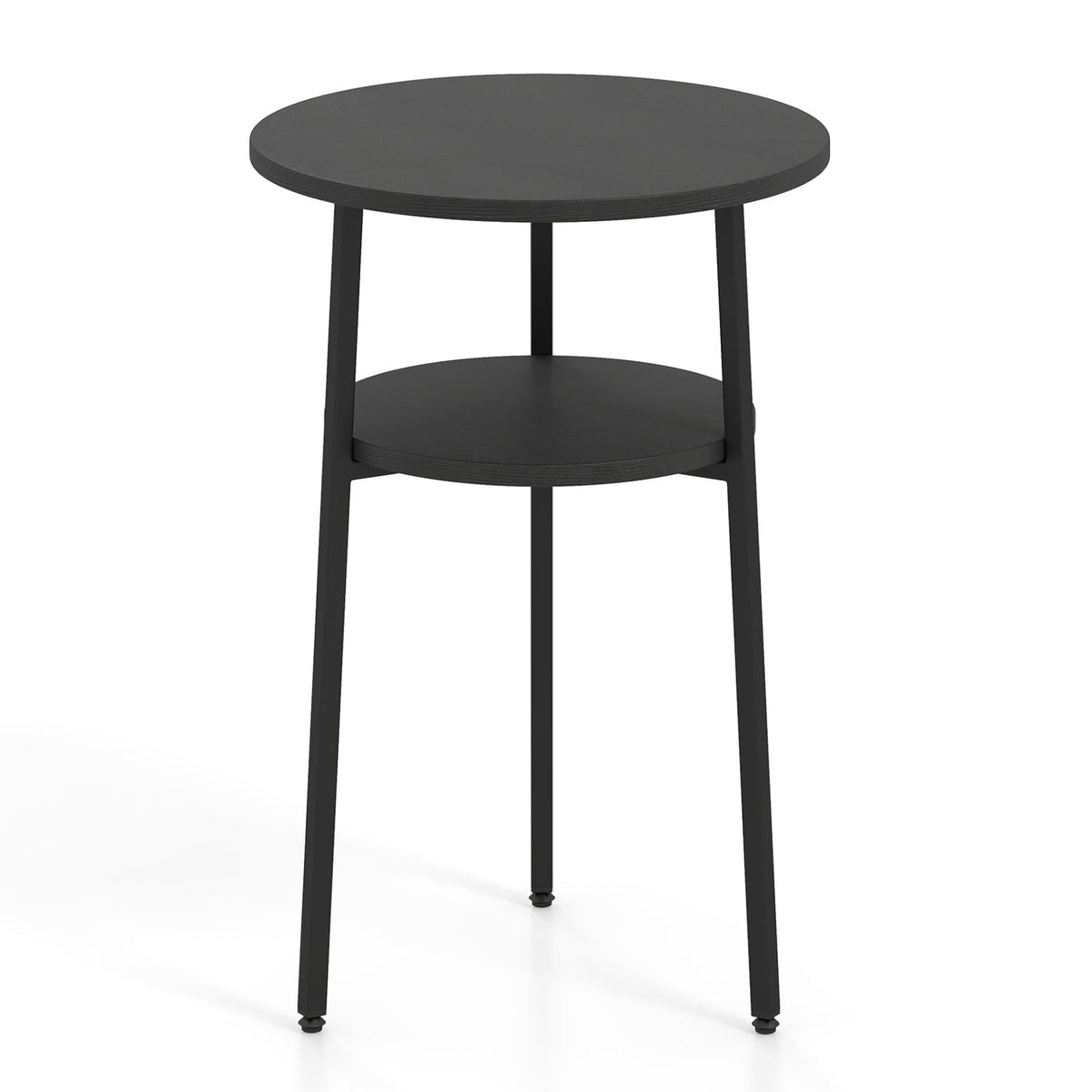 Round Side Table Set with Storage Shelf - Rustic Brown