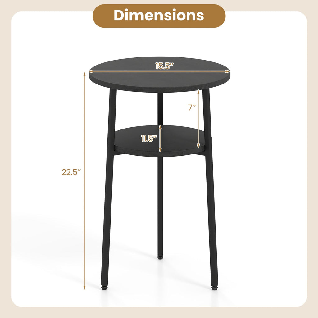 Round Side Table Set with Storage Shelf - Rustic Brown