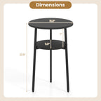Round Side Table Set with Storage Shelf - Rustic Brown