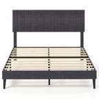 Velvet Upholstered Platform Bed with Height Adjustable Vertical Channel Headboard