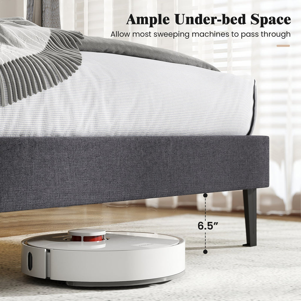 Velvet Upholstered Platform Bed with Height Adjustable Vertical Channel Headboard