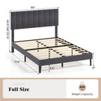 Velvet Upholstered Platform Bed with Height Adjustable Vertical Channel Headboard