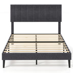 Velvet Upholstered Platform Bed with Height Adjustable Vertical Channel Headboard