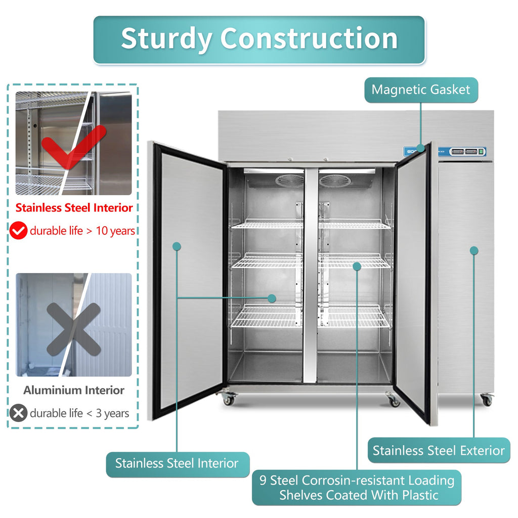 Commercial Reach In Fridge and Freezer Combo, EQCHEN 72" 3 Door Commercial Refrigerator and Freezer Combination