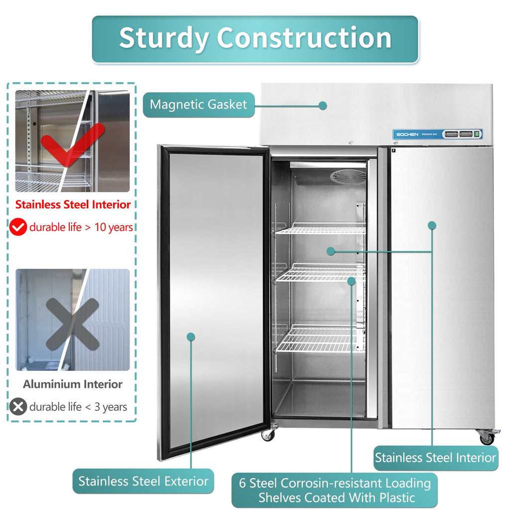 Commercial Reach In Fridge and Freezer Combo, EQCHEN 48" 2 Door Commercial Refrigerator and Freezer Combination