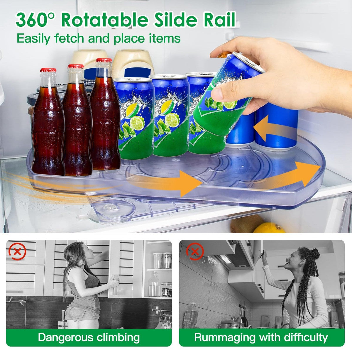 2 Tier Turntable Organizer Rectangular Refrigerator Spinner Storage Rack with 360¡ Rotatable Slide Rail for Kitchen Cabinet Countertop