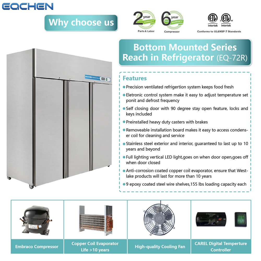 Commercial Reach in Fridge, 3 door 54 Cu.ft  Stainless Steel Commercial Reach in Solid door Upright refrigerator