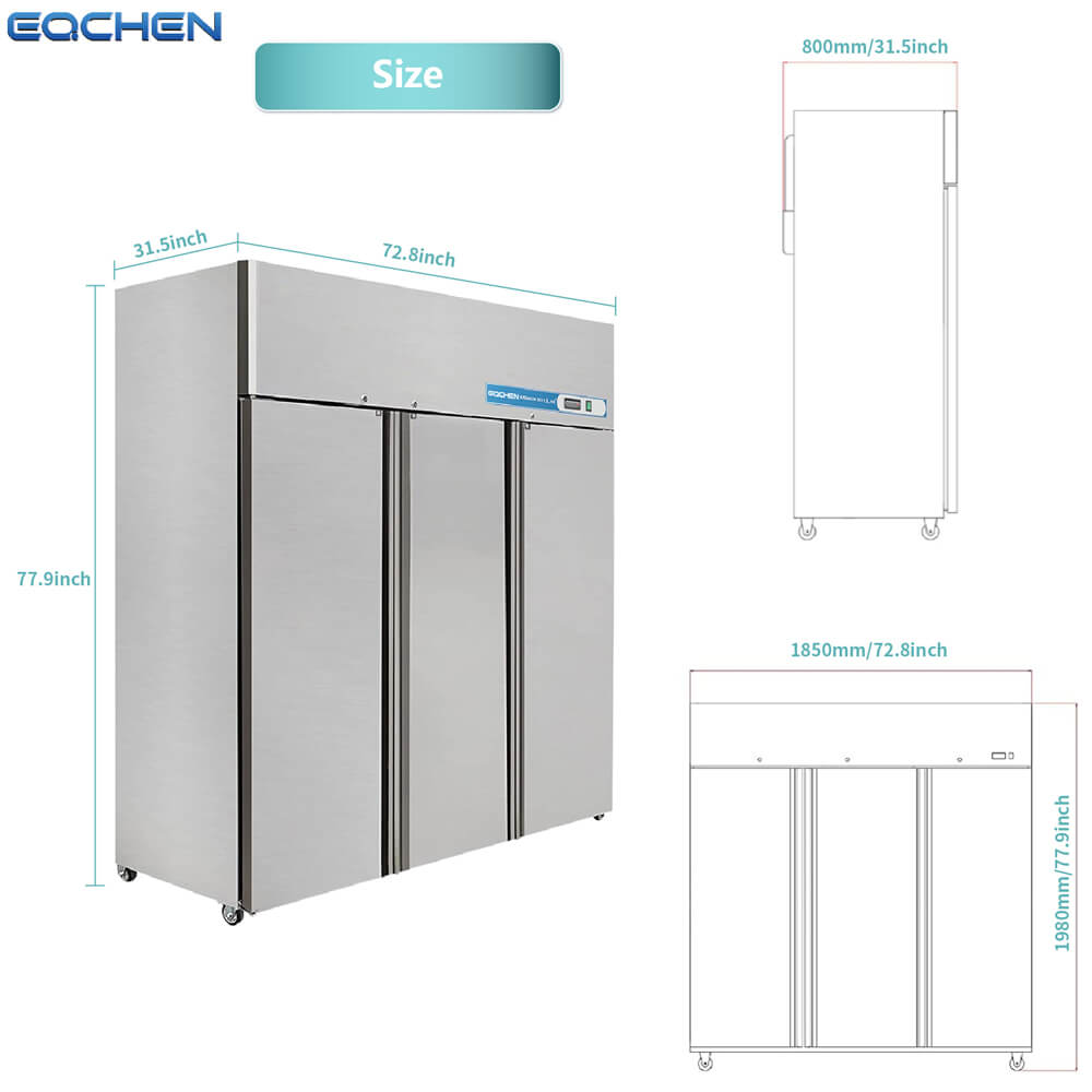 Commercial Reach in Fridge, 3 door 54 Cu.ft  Stainless Steel Commercial Reach in Solid door Upright refrigerator