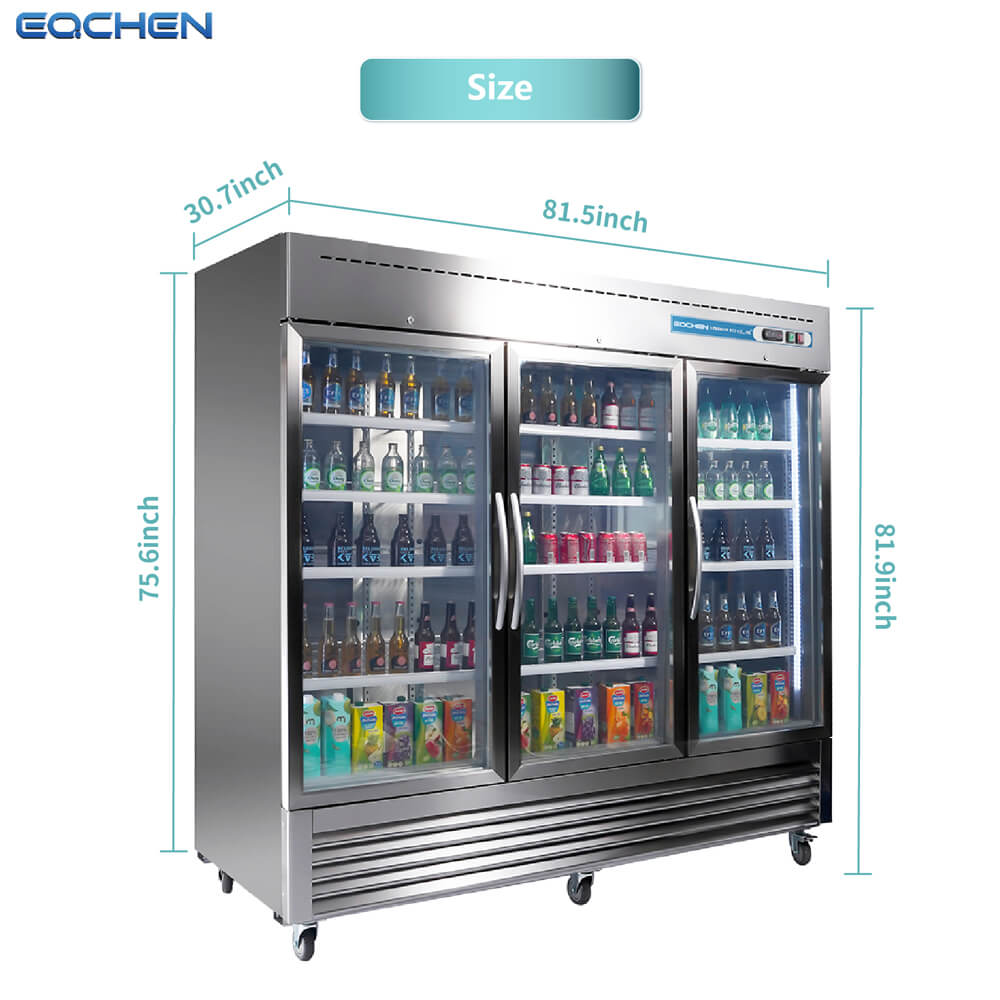 3 Door Commercial Display Refrigerator, EQCHEN 82 Inch Commercial Drinks Fridge
